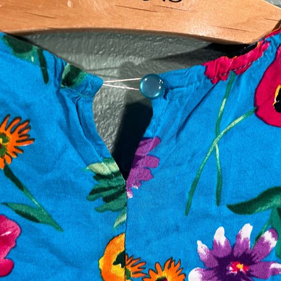 Sostanza Vintage Floral Dress M Bright Blue Sleeveless 90s Rayon Sundress - Picture 11 of 11